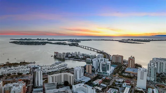 a view of a city and an ocean view