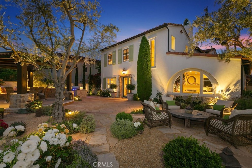 a view of a building with sitting area