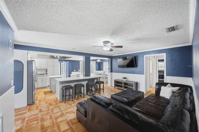 a living room with furniture or couch and a fireplace