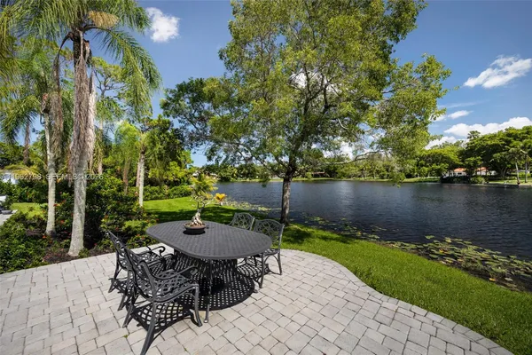 a backyard of a house with outdoor seating