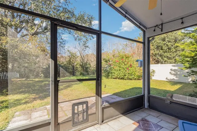 a view of a glass door with a from a window