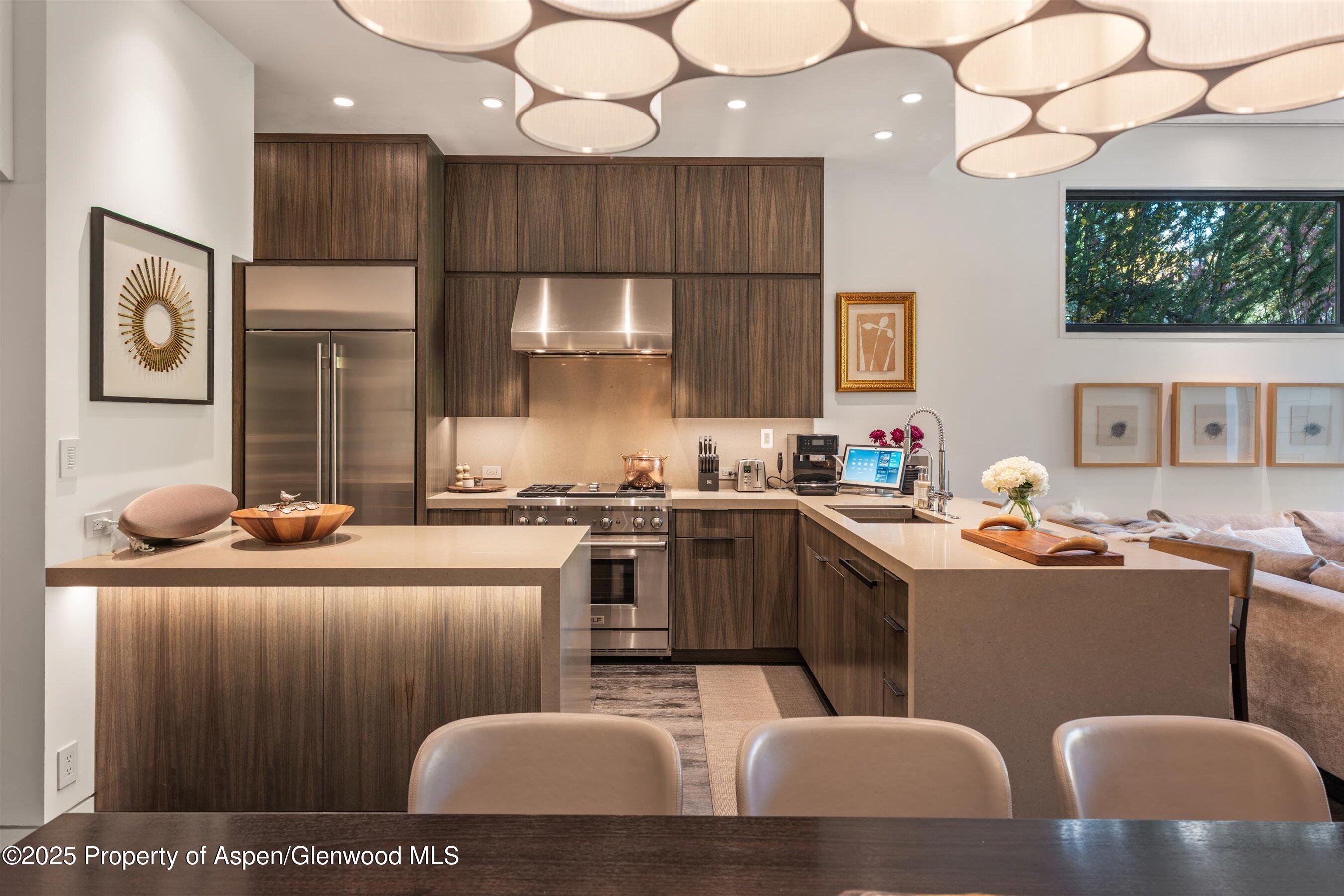 155 Lone Pine Road, Unit 12 Aspen, CO 81611 - Photo 8 of 37 a kitchen with stainless steel appliances granite countertop a sink a stove and a refrigerator
