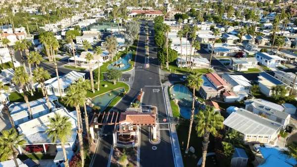 a city view with streets and trees