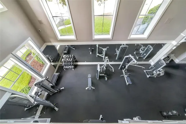 a view of a room with gym equipment
