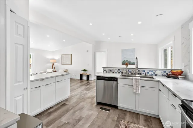 a large kitchen with a lot of counter space