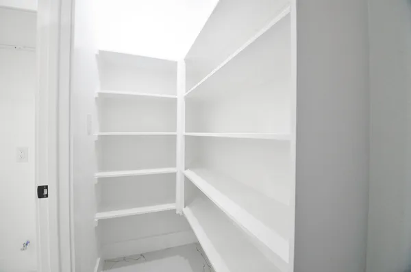 a view of walk in closet with empty racks