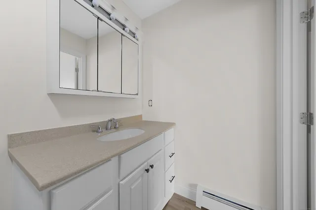 a bathroom with a sink and vanity