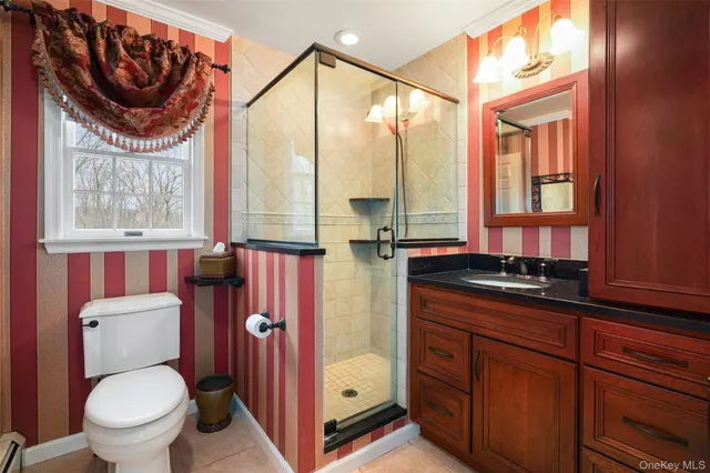 a bathroom with a toilet a sink and a large mirror