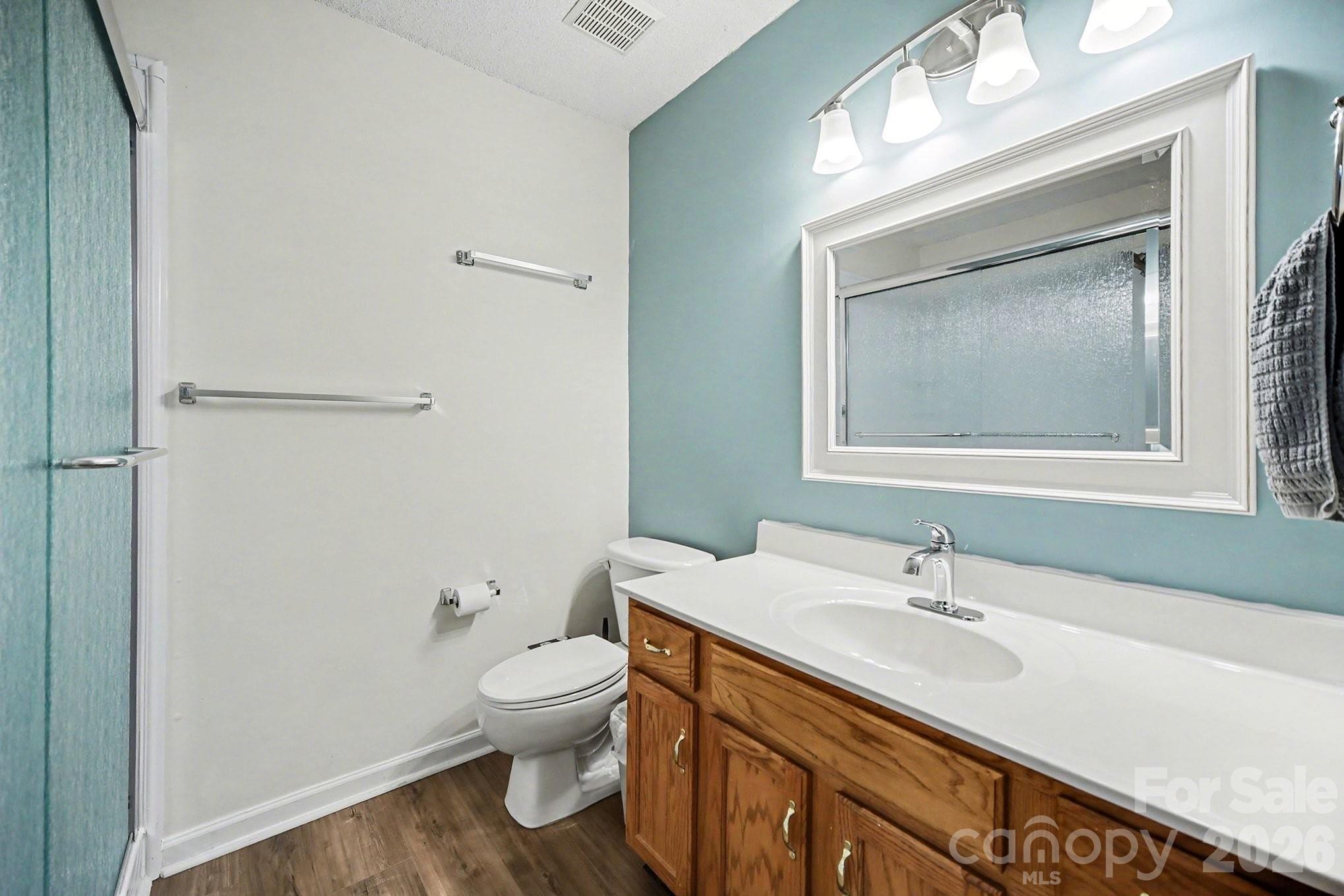 8048 Stoneham Court Matthews, NC 28105 - Photo 12 of 15 a bathroom with a toilet a sink and mirror