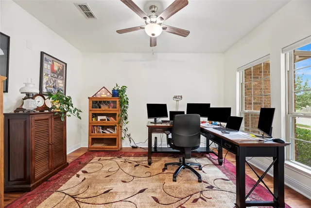 a workspace with furniture