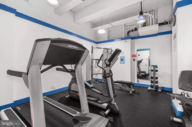 a view of a room with gym equipment