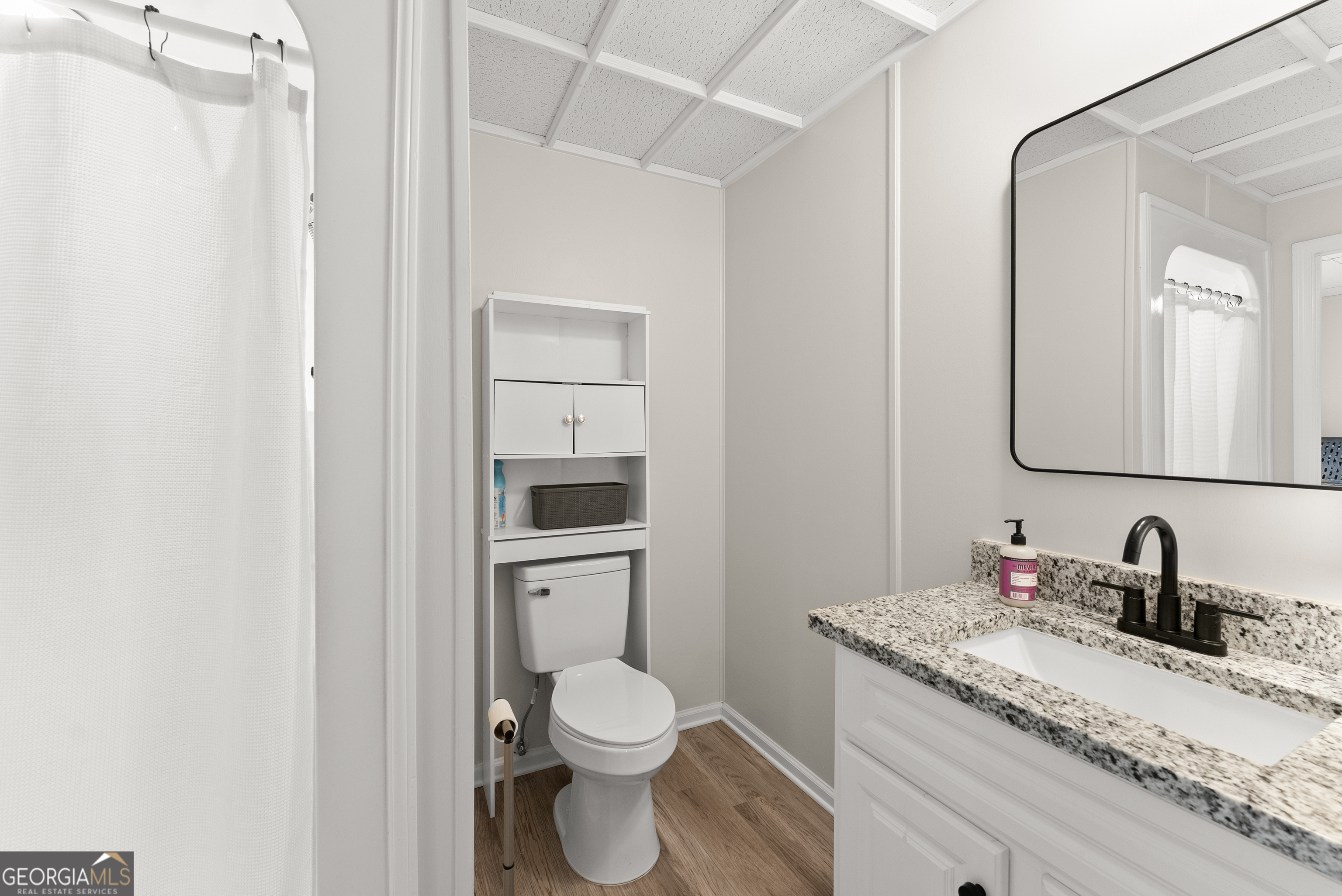 1165 Antioch Campground Road Gainesville, GA 30506 - Photo 47 of 65 a bathroom with a granite countertop toilet sink and mirror