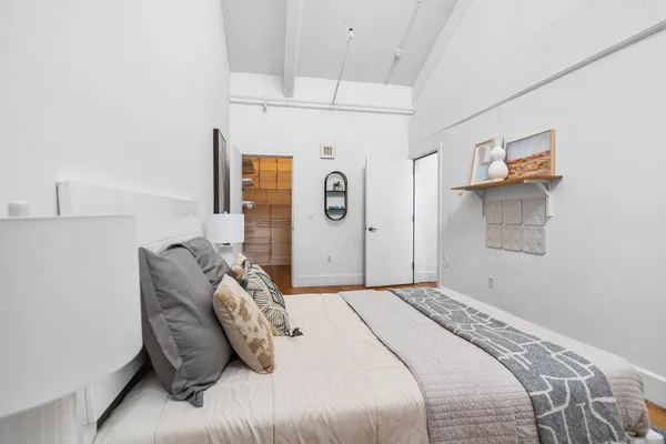 a view of a room with racks on the wall