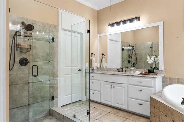 a bathroom with a sink and a large mirror