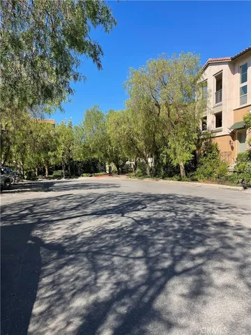 a view of road with large trees