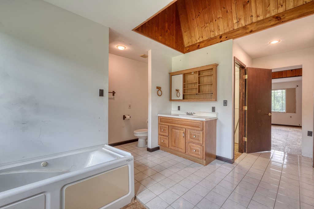 89 Simmons Ridge Mineral Bluff, GA 30559 - Photo 44 of 82 a spacious bathroom with a sink a mirror and a bathtub