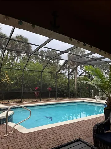 a view of a bench in a yard