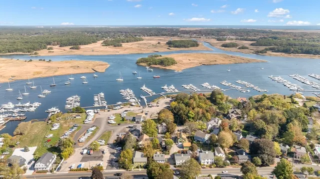 an aerial view of beach and ocean