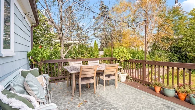a view of balcony with furniture