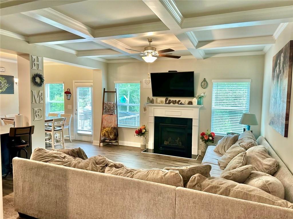 263 Camden Lake Drive Villa Rica, GA 30180 - Photo 3 of 25 a living room with furniture a fireplace and a flat screen tv