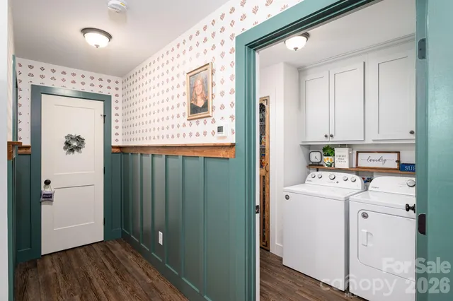 a utility room with dryer and washer