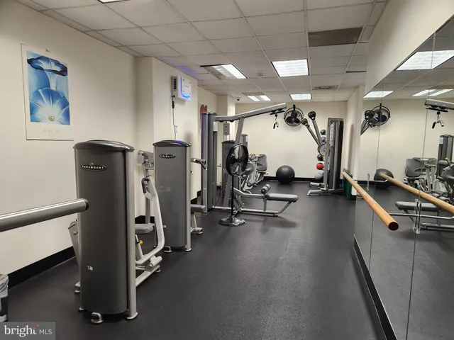 a view of a room with gym equipment