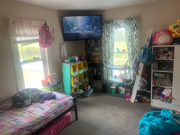 a bedroom with bed and a window