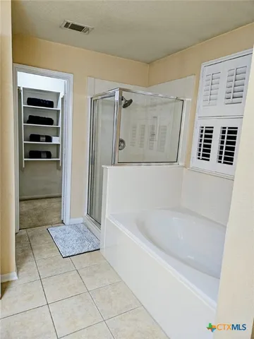 a bathroom with a bathtub and a shower