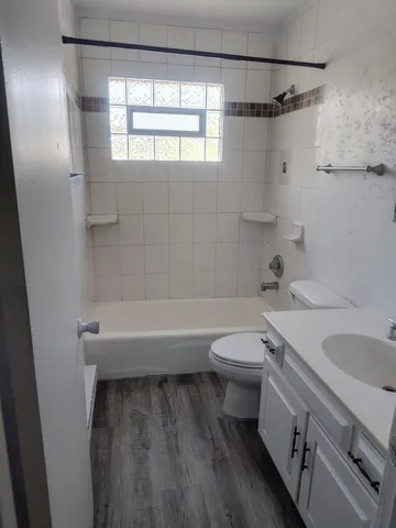 a bathroom with a sink a toilet and a bathtub