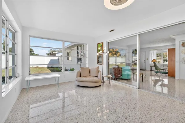 a storage room with cabinets