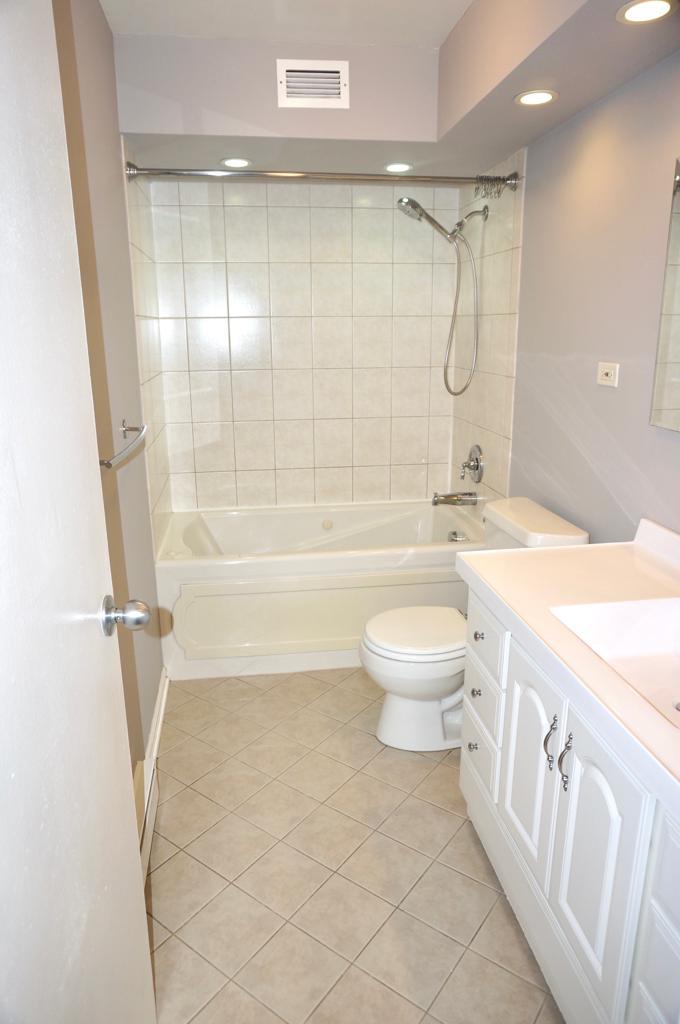 6007 North Sheridan Road, Unit 32D Chicago, IL 60660 - Photo 17 of 20 a bathroom with a granite countertop sink toilet a mirror and a shower