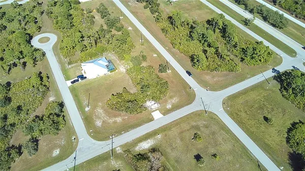 an aerial view of a swimming pool