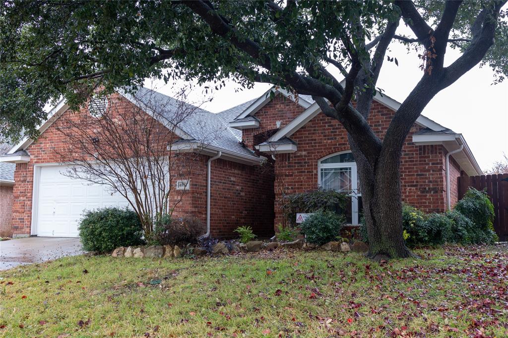 a large tree in front of a brick house