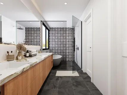 a bathroom with a granite countertop sink a toilet and shower