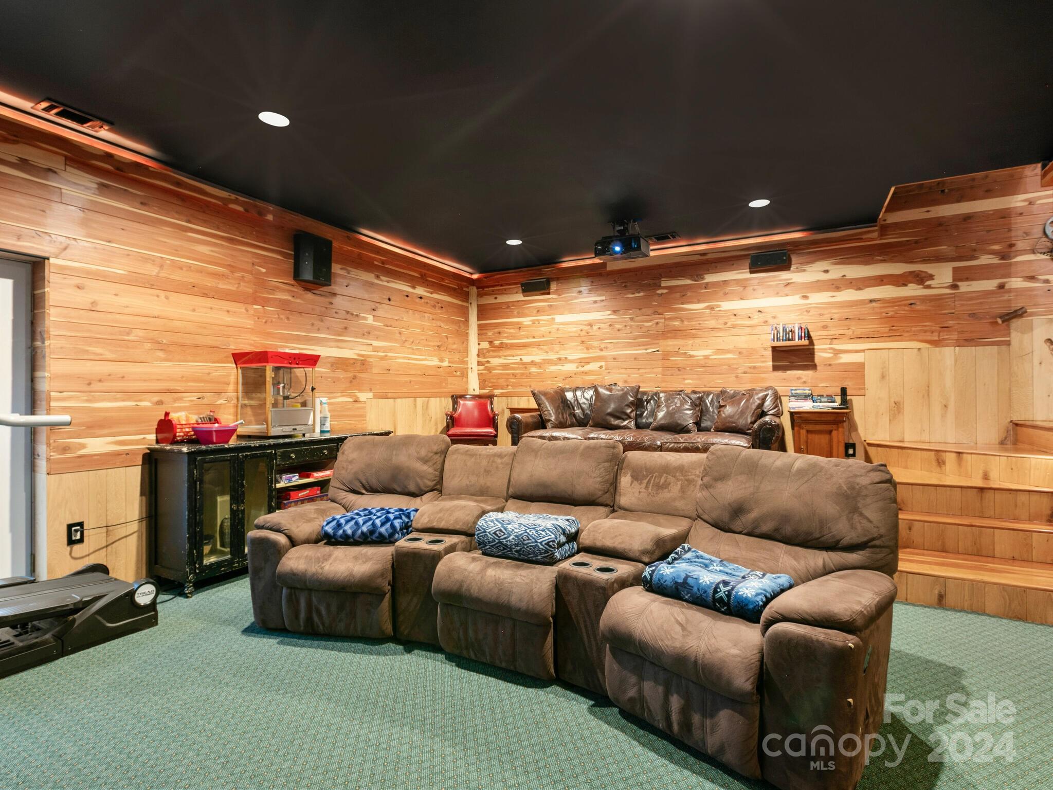 354 Nelons Road Mill Spring, NC 28756 - Photo 27 of 32 a living room with furniture a ceiling fan and a projector