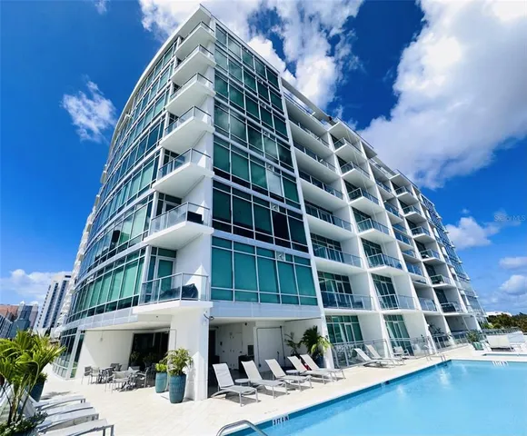 a front view of a multi story building