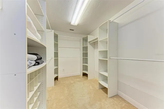 a view of walk in closet with empty racks