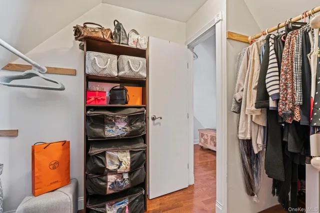 a view of walk in closet with clothes and shoes
