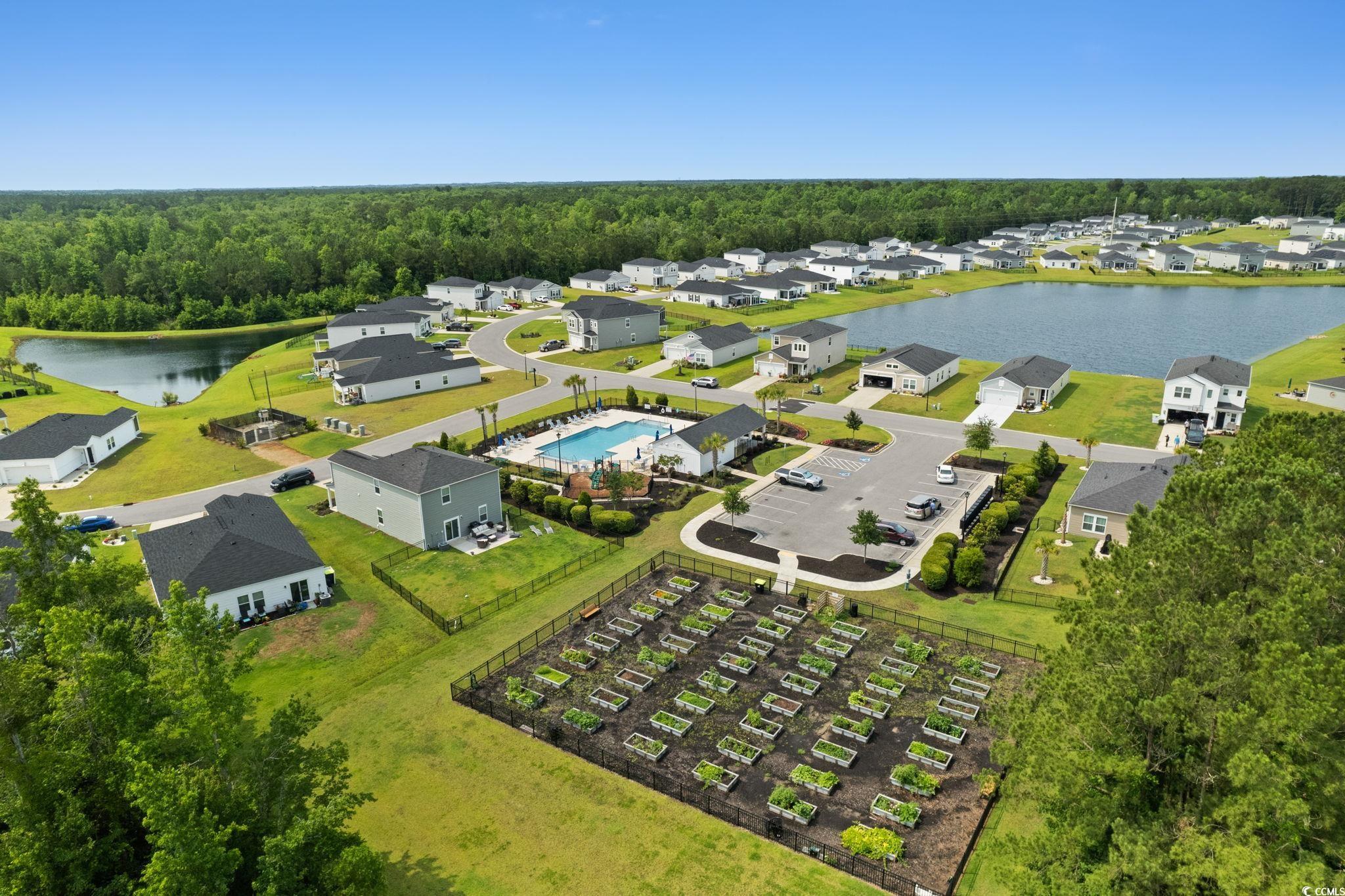 196 Cypress Tree Loop Longs, SC 29568 - Photo 35 of 40 Drone / aerial view of a large body of water and a pool area
