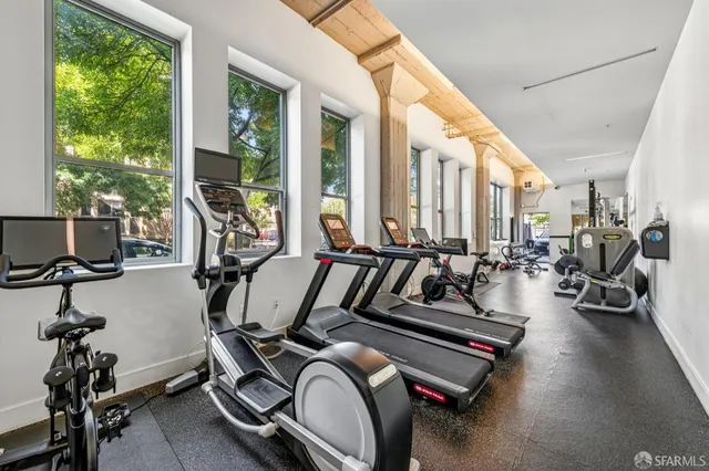 a view of a room with gym equipment