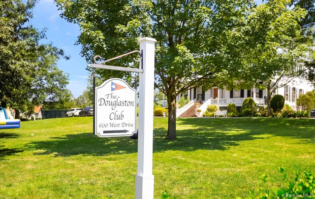 an outdoor space with seating space