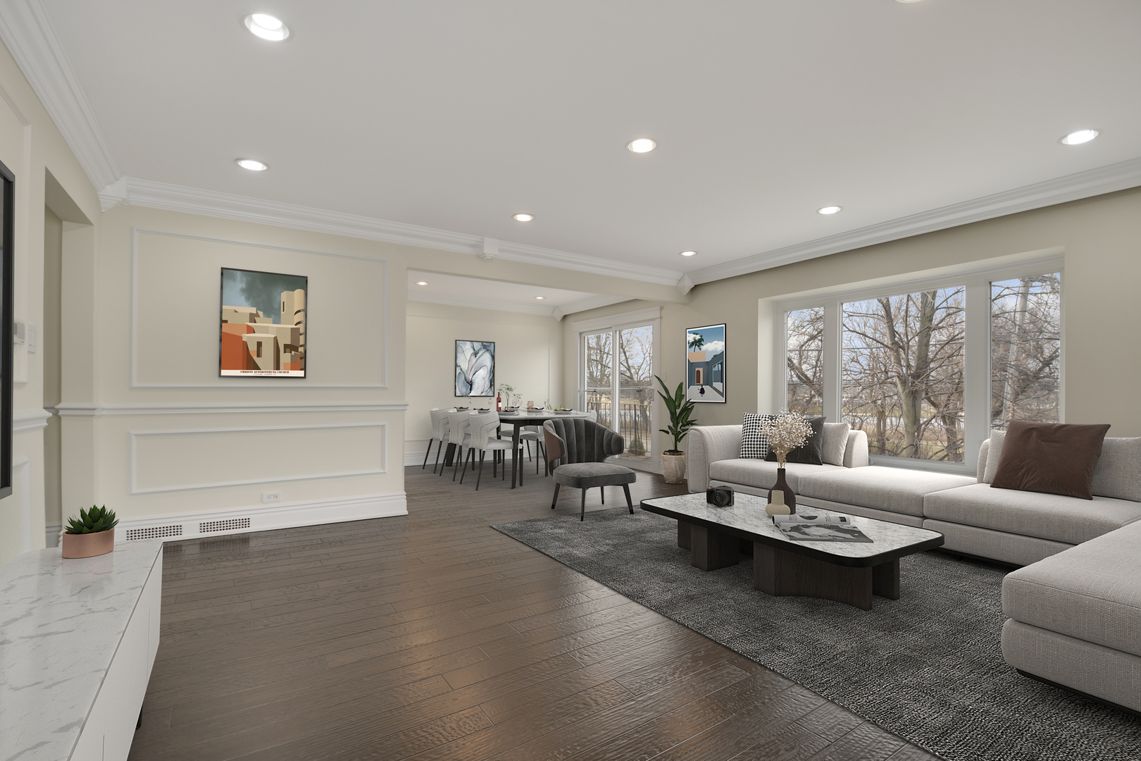 491 Old Surrey Road, Unit B Hinsdale, IL 60521 - Photo 4 of 29 a living room with furniture and large window