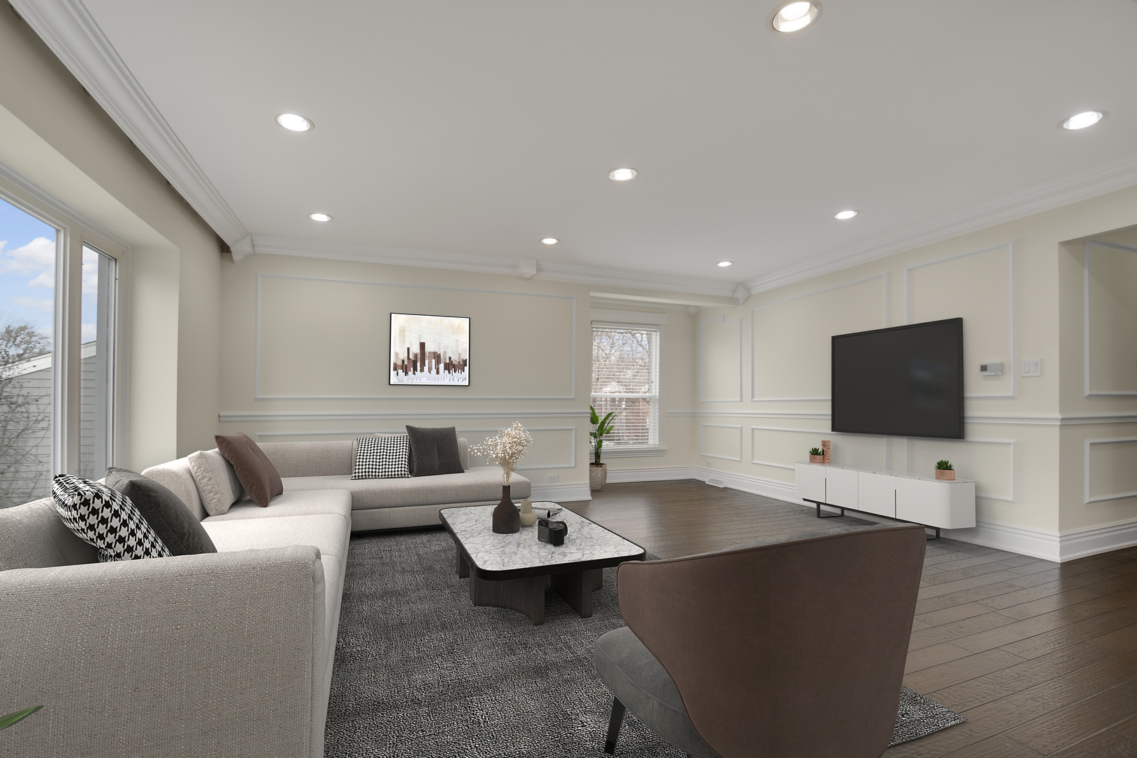 491 Old Surrey Road, Unit B Hinsdale, IL 60521 - Photo 6 of 29 a living room with furniture wooden floor and a flat screen tv