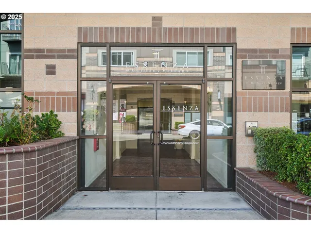 a view of a building from a living room
