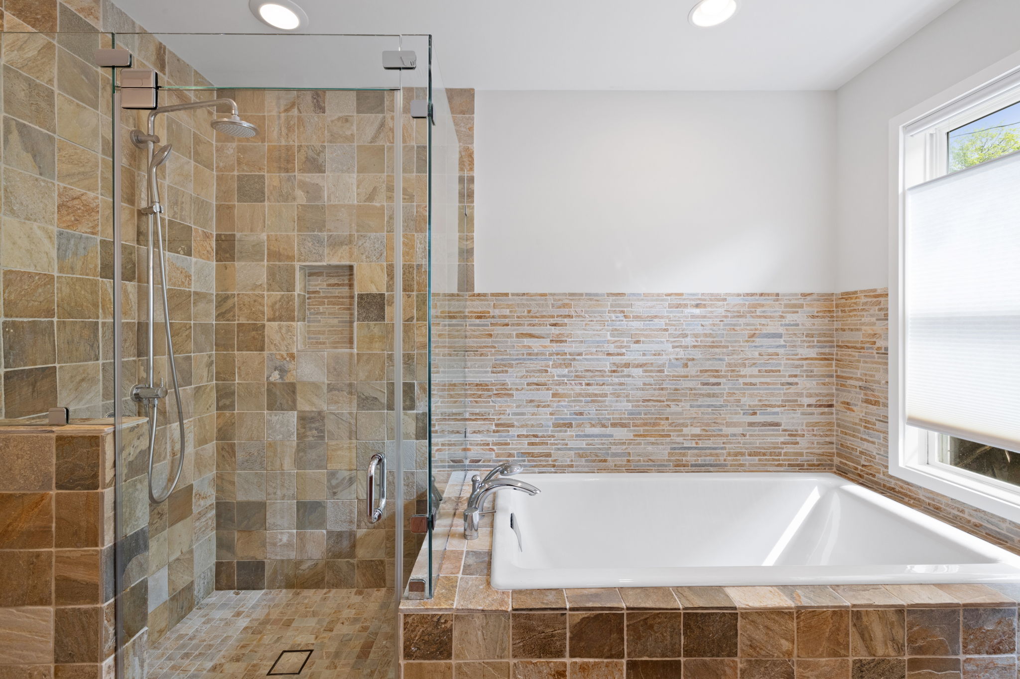 2300 South 3rd Street Austin, TX 78704 - Photo 30 of 39 Bathroom with a shower stall, recessed lighting, and a bath