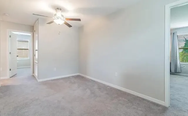 an empty room with a bathroom