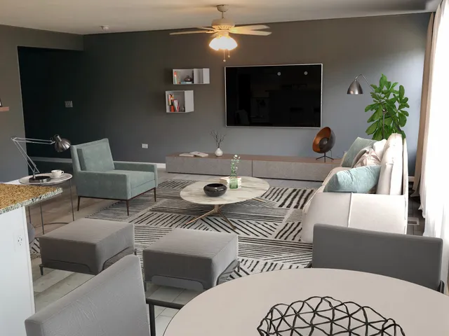a living room with furniture and a flat screen tv