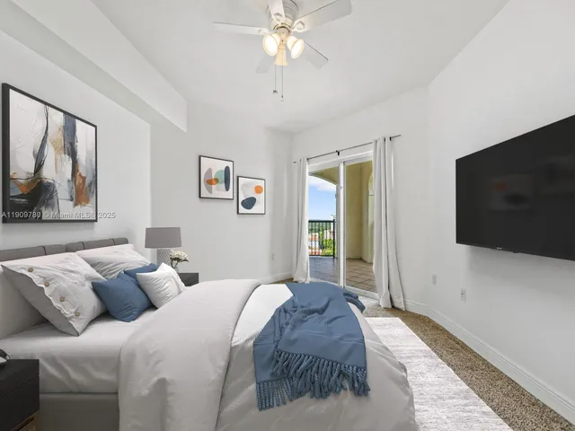 a spacious bedroom with a large bed and a flat screen tv