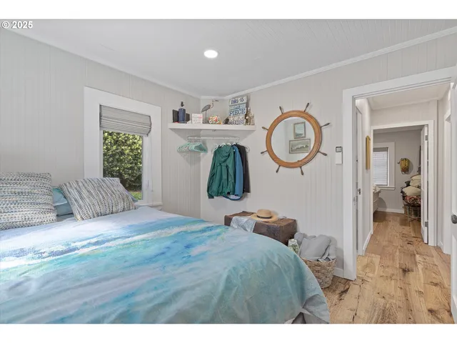 a bedroom with a bed and a closet