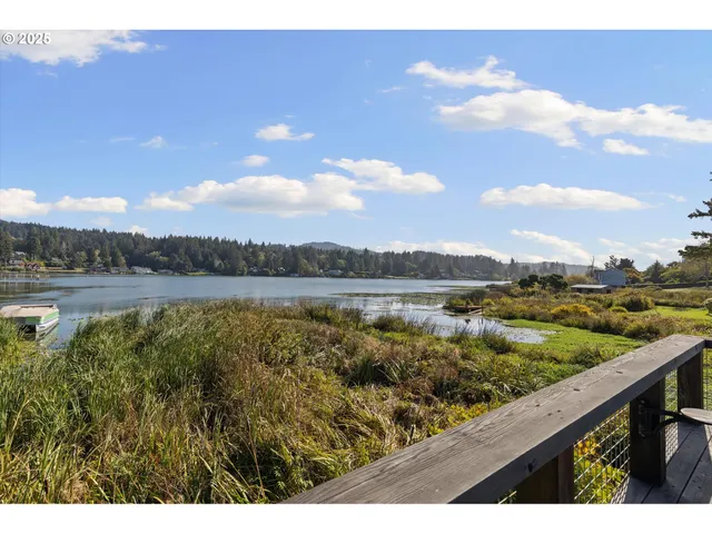 a view of a lake with a city